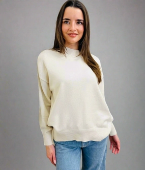 Ecru Relaxed Cotton Blend Jumper Light Fit Design