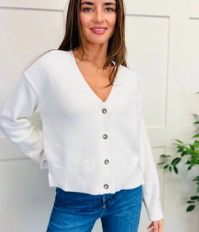 Relaxed Style Microfiber Insulation Ecru Super Soft Metallic Thread Cardigan