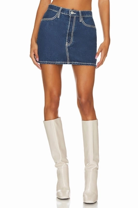 90S Mini Denim Mini Skirt In Chunky Stitch With Indigo Comfy Fit