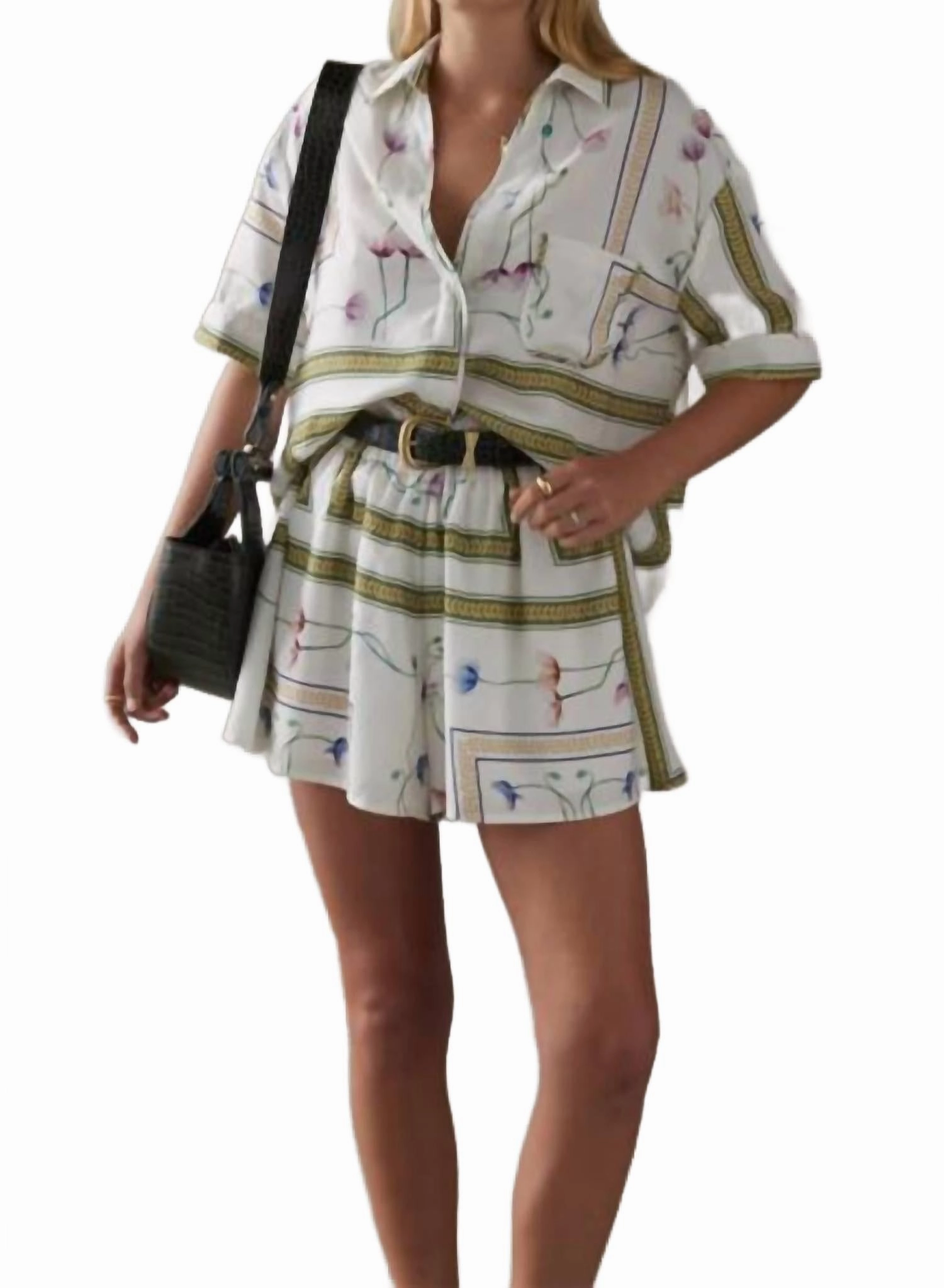 high waisted Reinforced Stitching Edin With Floaty Hem Shorts In Amapola