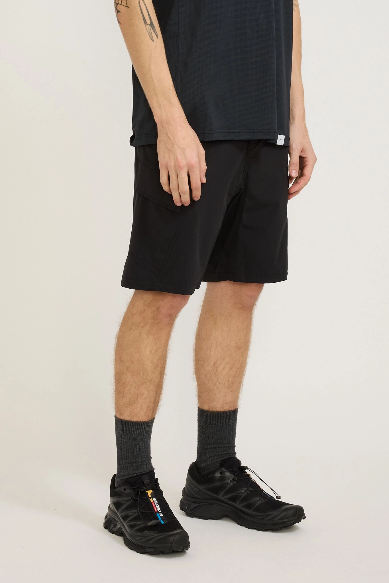 Flap Cargo Shorts Black Performance Stretch