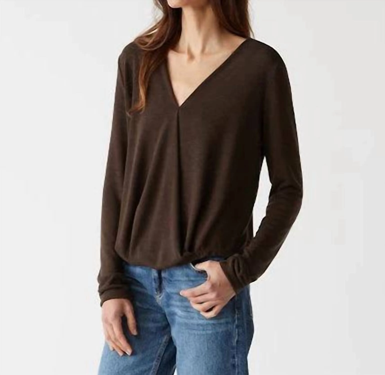 Janet Tahoe Jersey Surplice Top In Java Versatile Apparel