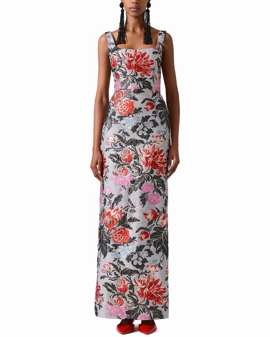 Carolina Herrera Thin Strap Scoop Neck Column Linen-Blend Gown Limited Edition clean look