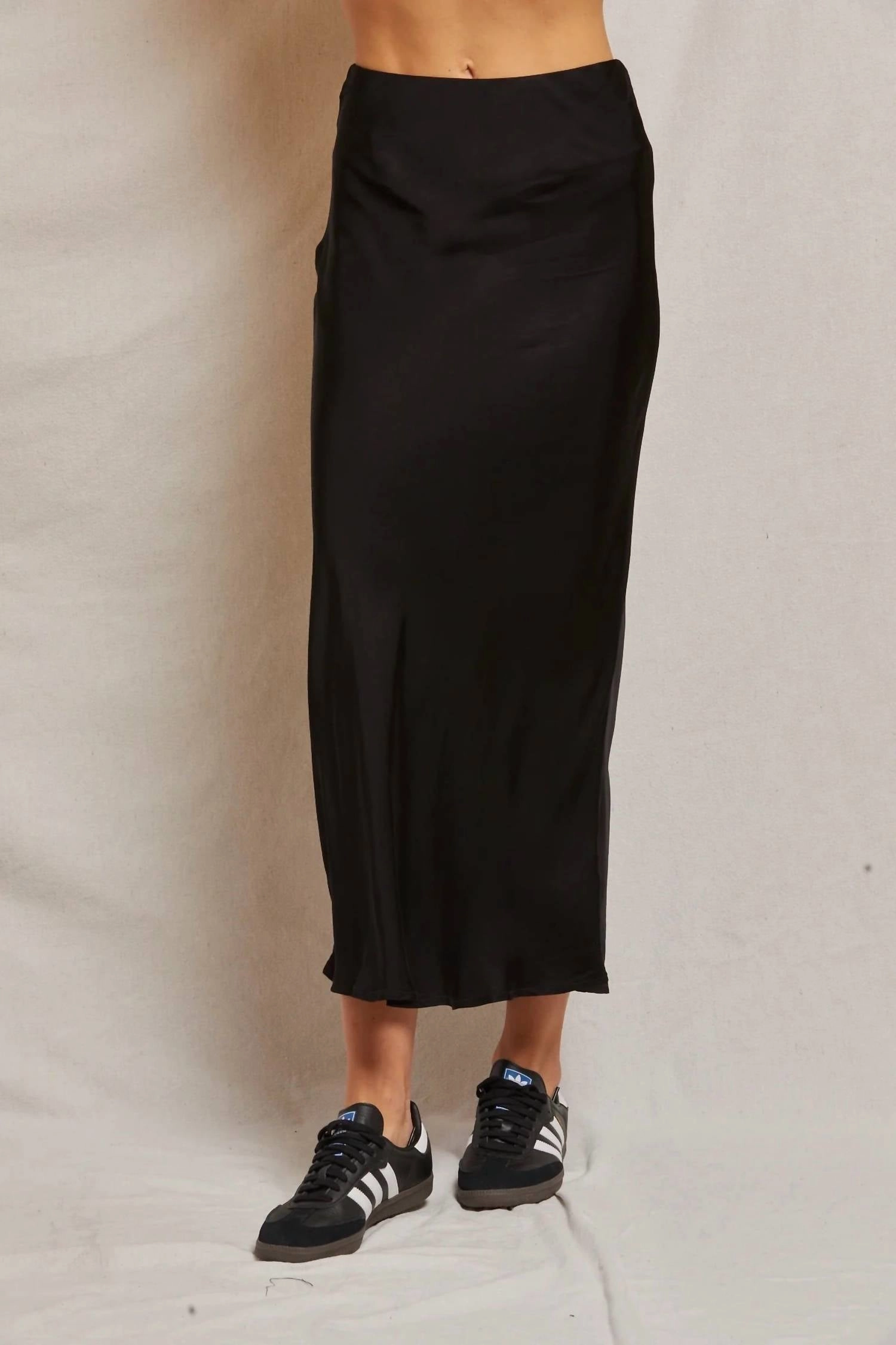 Genevieve Satin Slip Skirt In Black Smooth Look Machine washable