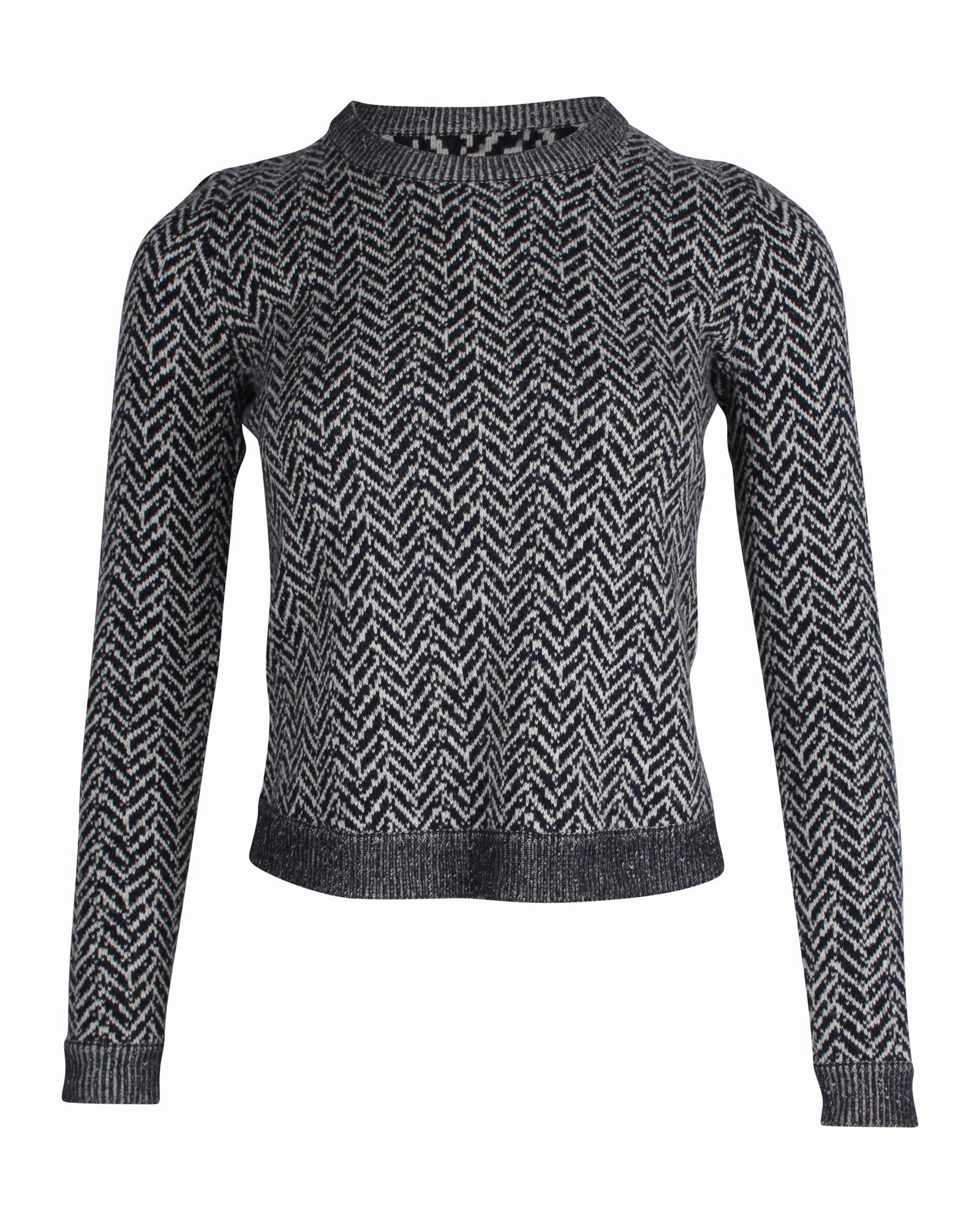 Resilient Stretch Fabric Sophisticated Comfort Theory Herringbone Crewneck Sweater in Black Print Wool