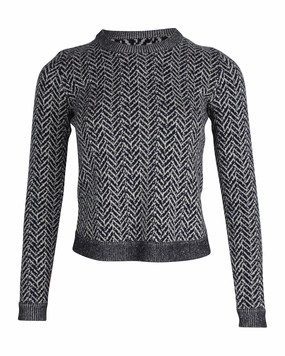Resilient Stretch Fabric Sophisticated Comfort Theory Herringbone Crewneck Sweater in Black Print Wool