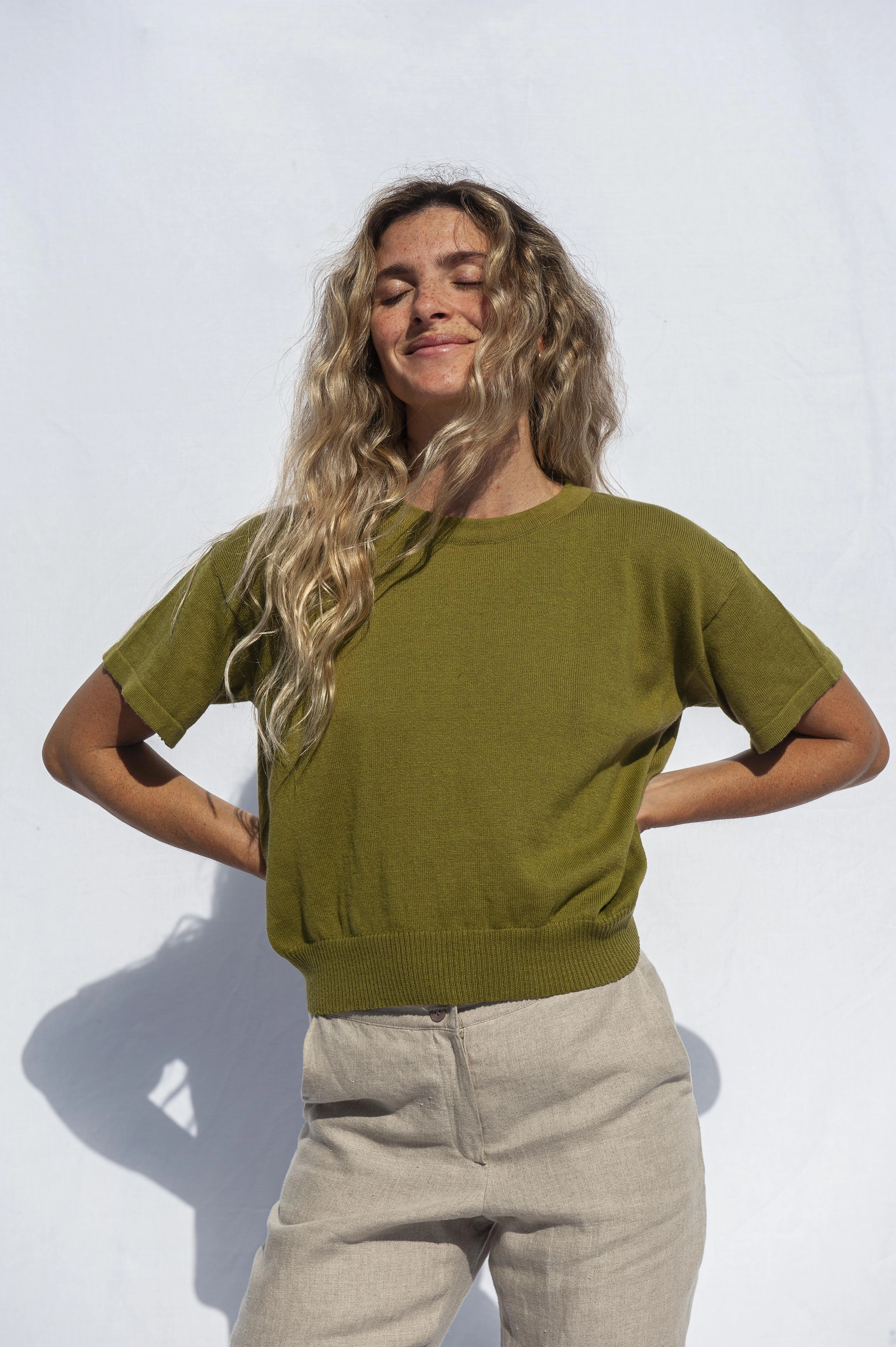 El Sur Knit Top Moss Green Camouflage Print Conference Appropriate