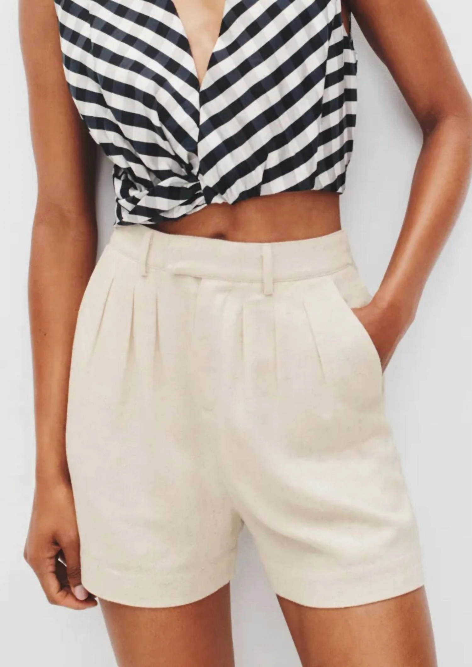 hiking apparel scarf Elastic High-Waist Linen Shorts In White