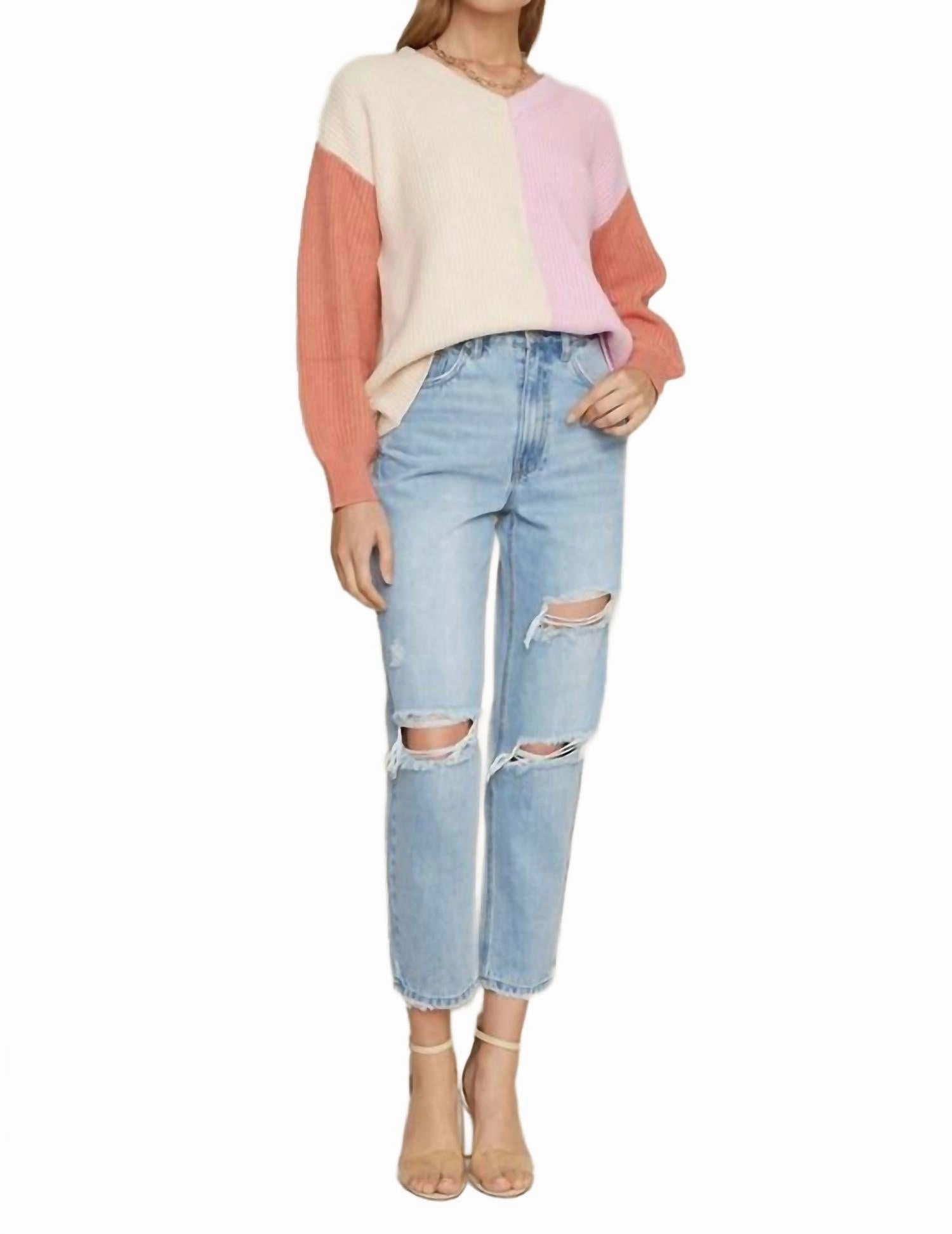 Thermal Insulation Technology Multi Color Long Sleeve Knit Sweater In Terra Cotta