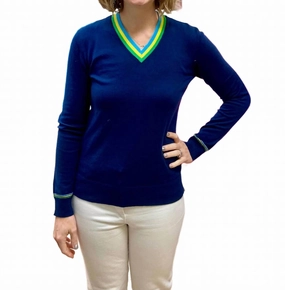 Simple Fashion Stylish Knit Layer Pullover Lightweight Sweater In Navy / Turqoise