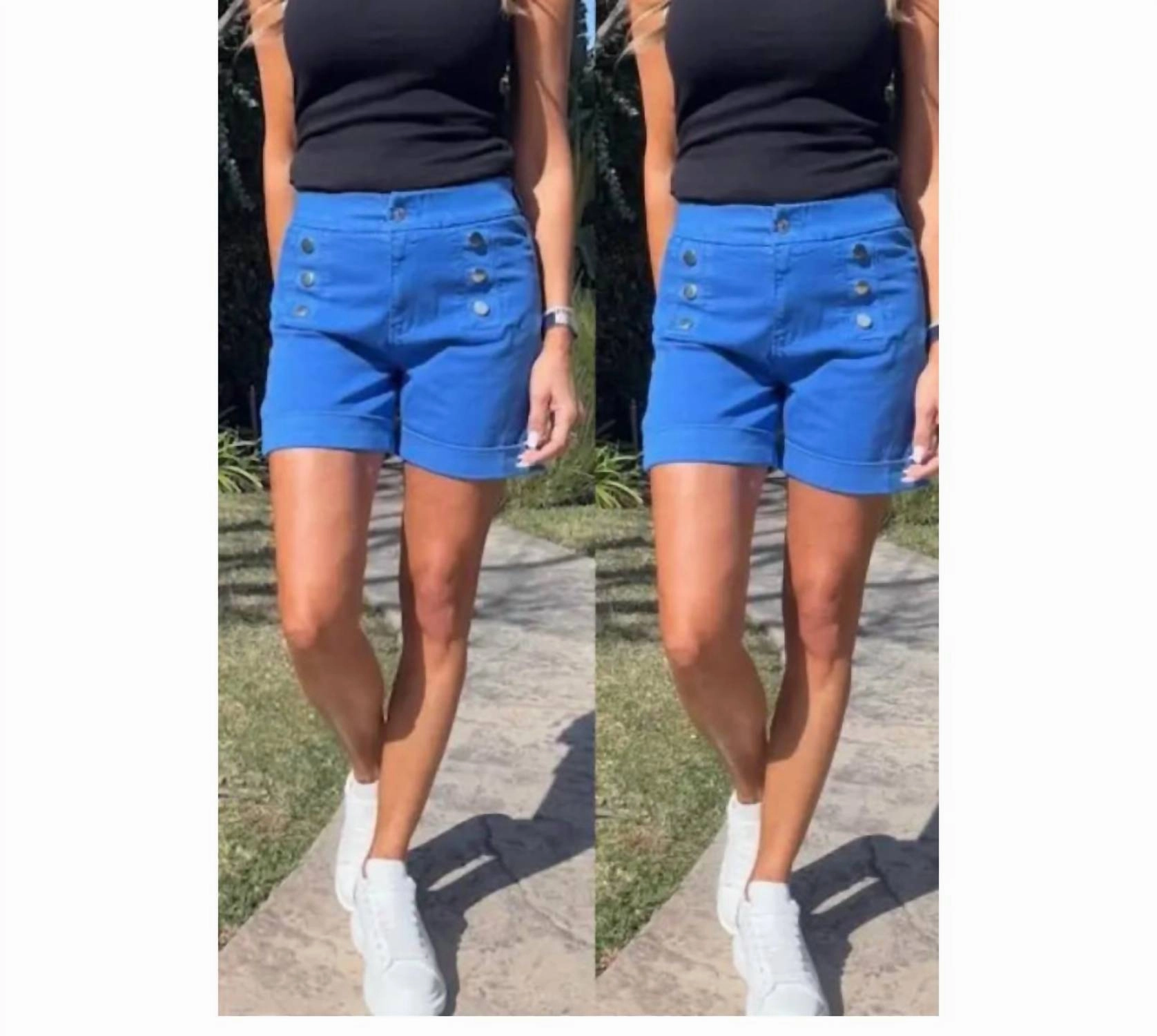 Elise Button Shorts In Blue Cooling Mesh Lining Simple Style