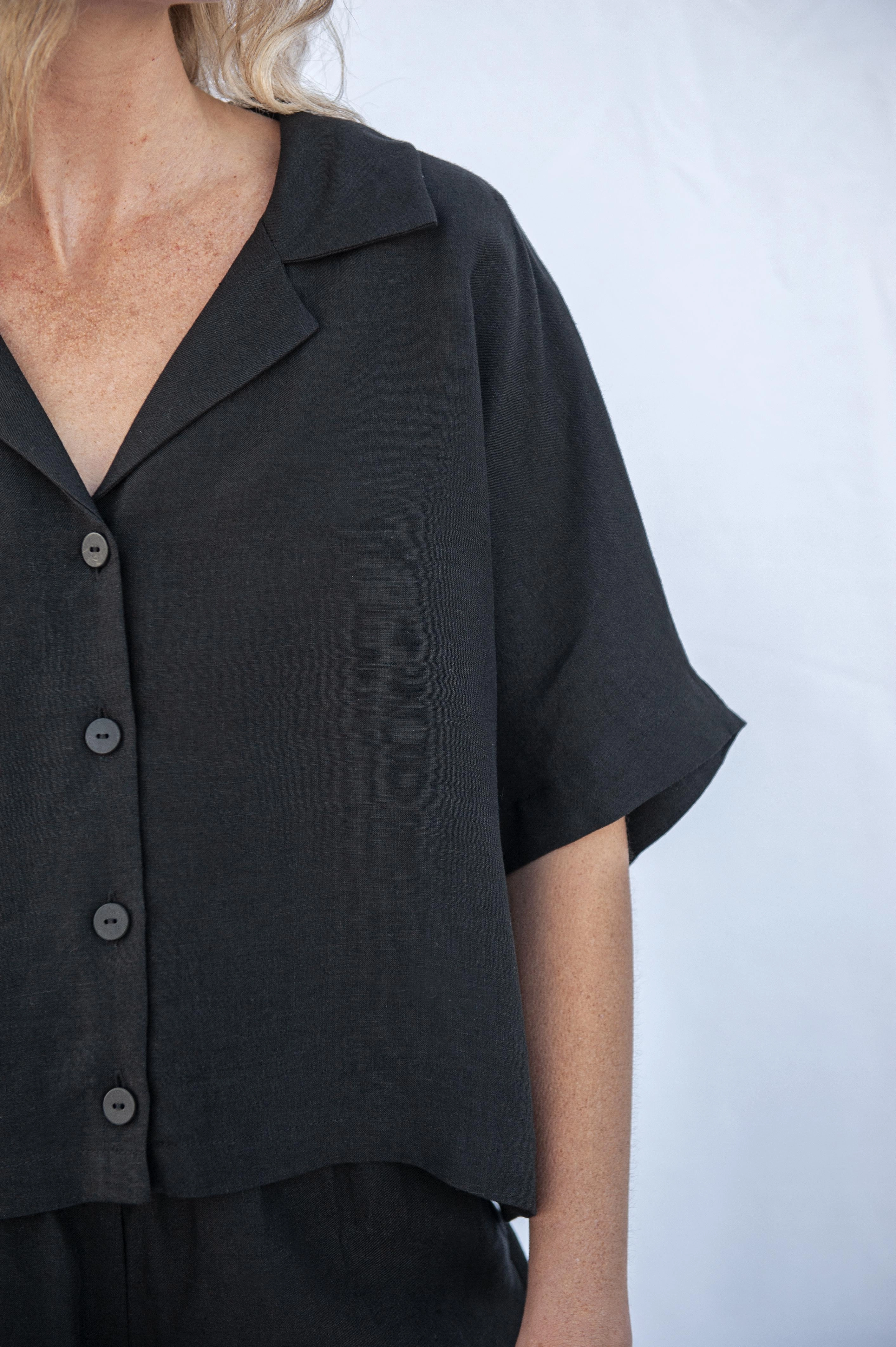 Elise Linen Blouse Black Graduation Attire Edgy style