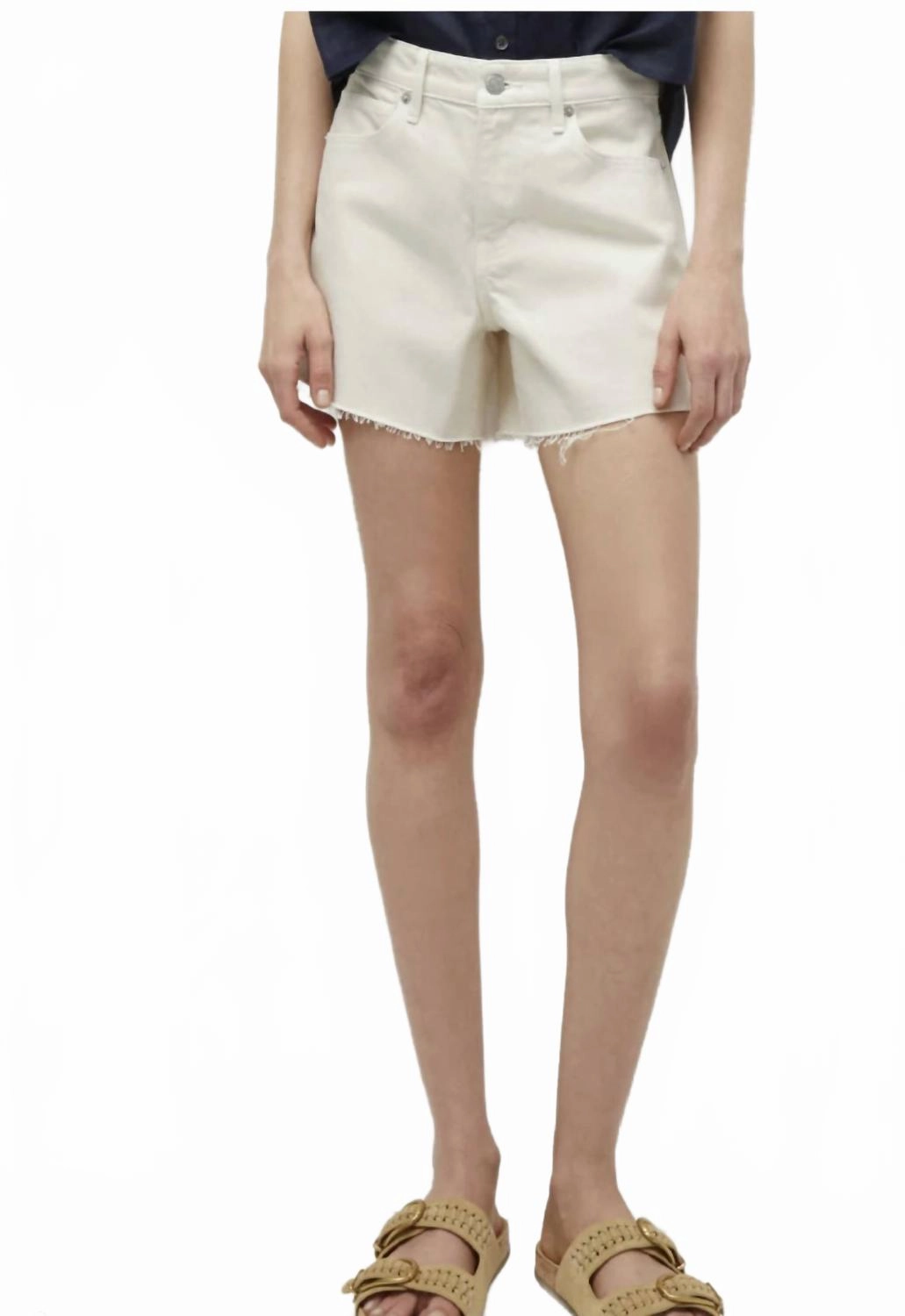 Ellis Mid Rise Denim Short In Ecru semi-formal look
