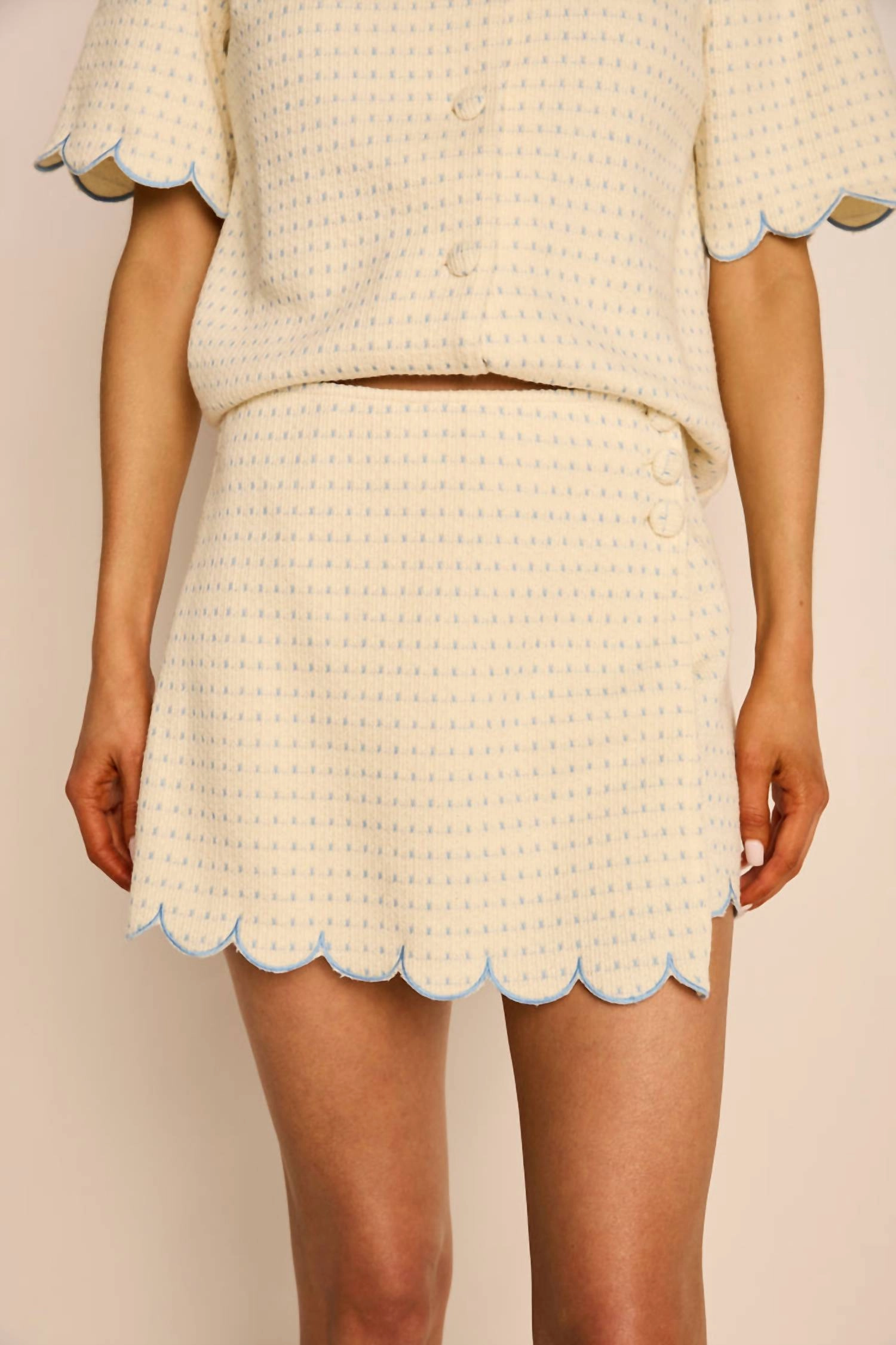 RipstopMaterial Lightweight Design Embroidered Scallop Detailed Skort In Slate Blue