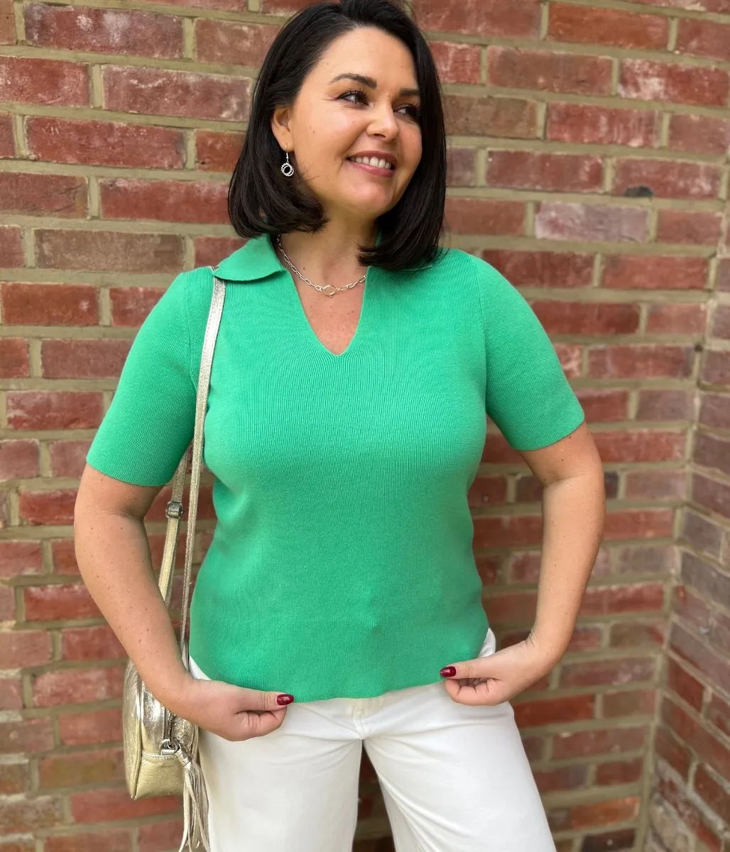 ThermalLining Green Cotton Rich Ribbed Collared Top