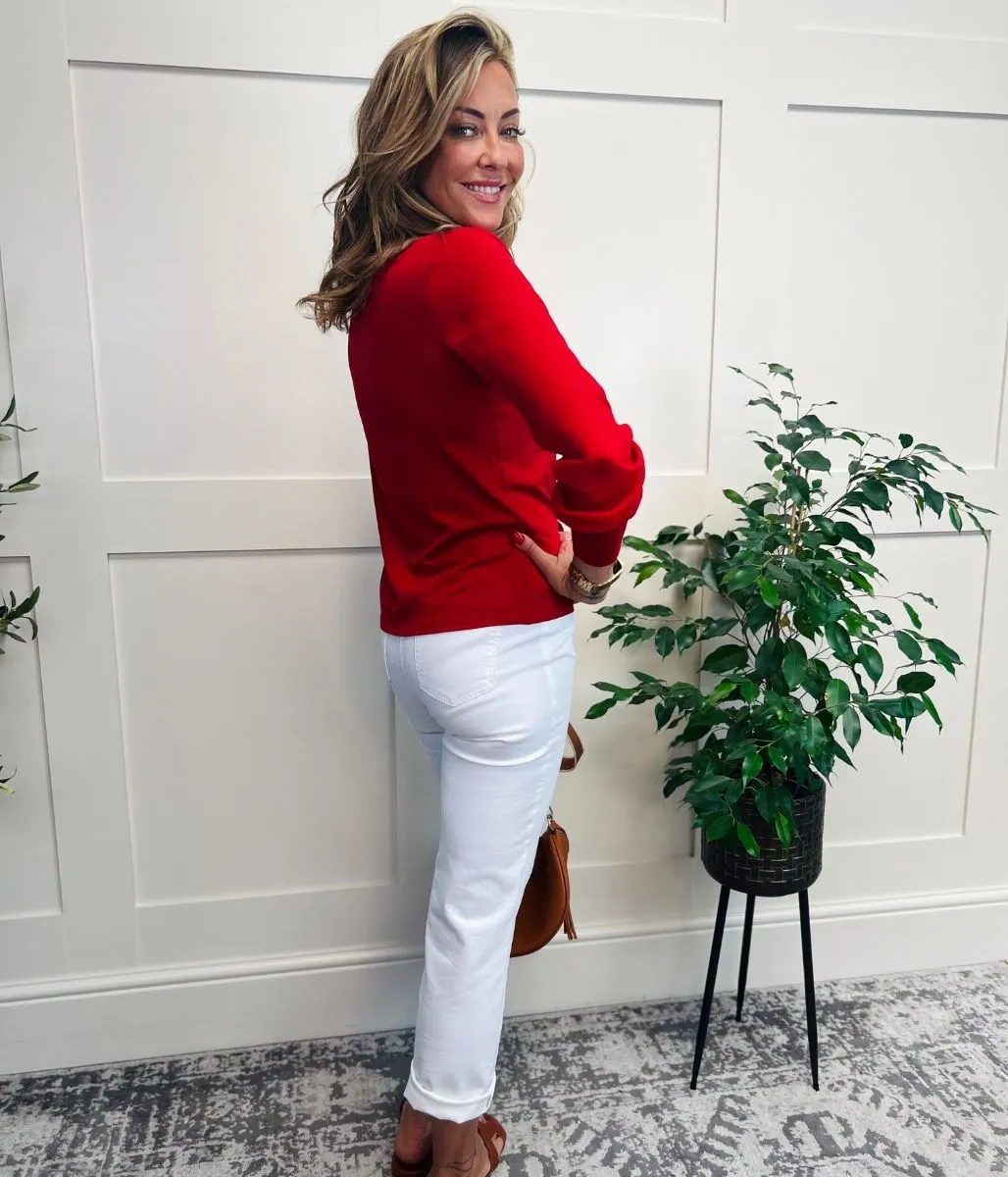 FlatlockSeamTechnique UVProtective Coating Red Pleated Jersey Blouse