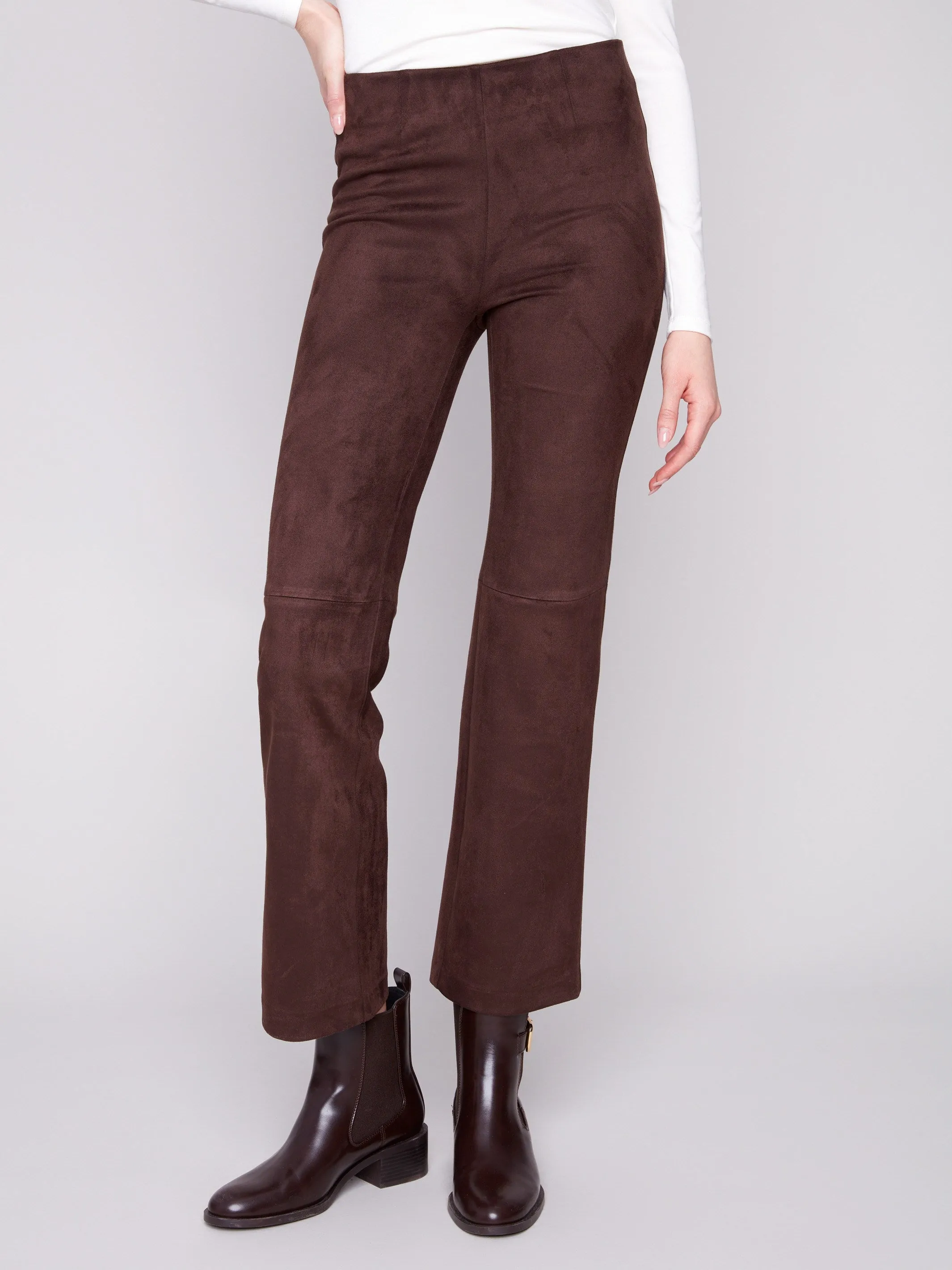 Versatile Design Faux Suede Pull-On Pants - Mocha
