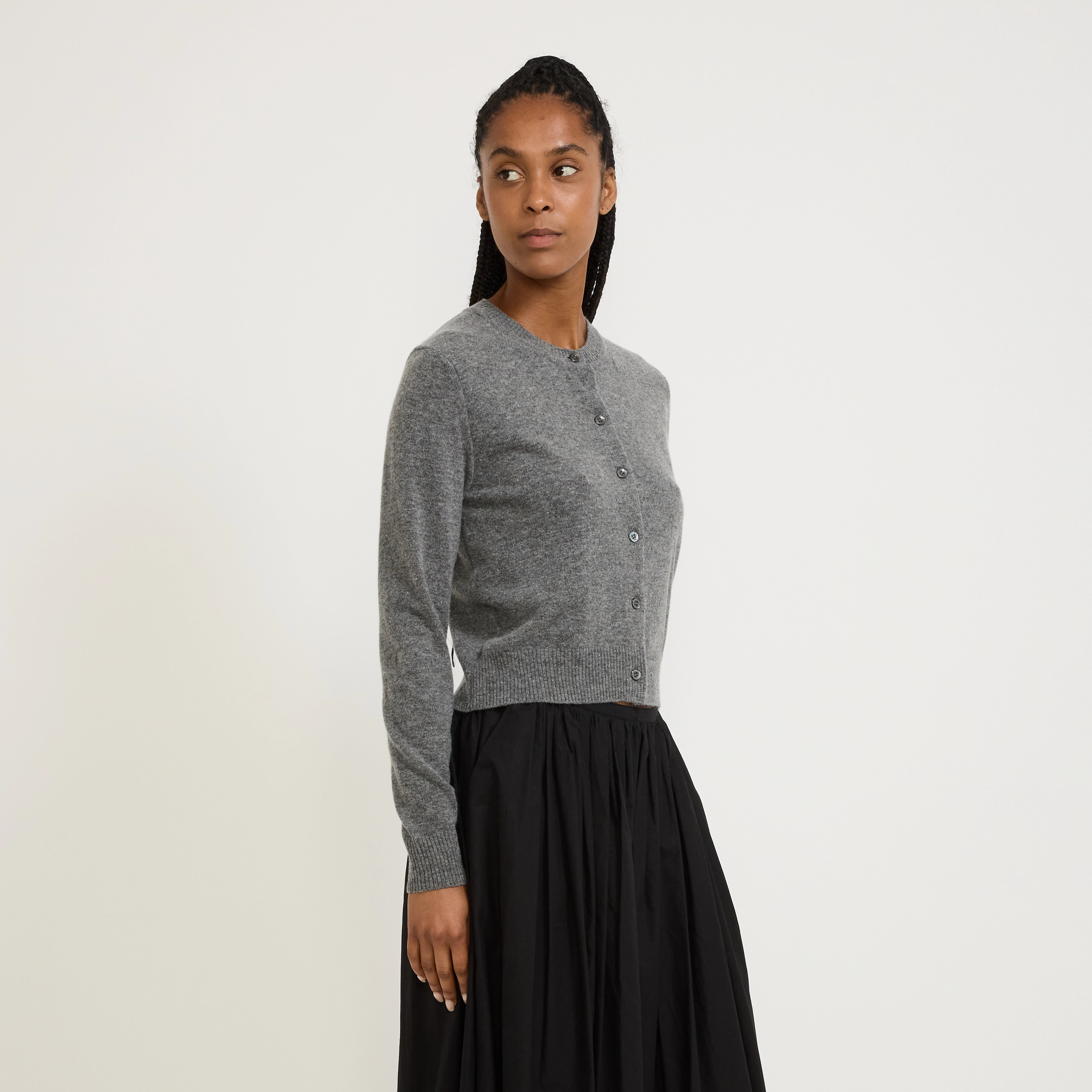 Essential Crewneck Knit Cardigan Melange Grey Odor Resistant Material