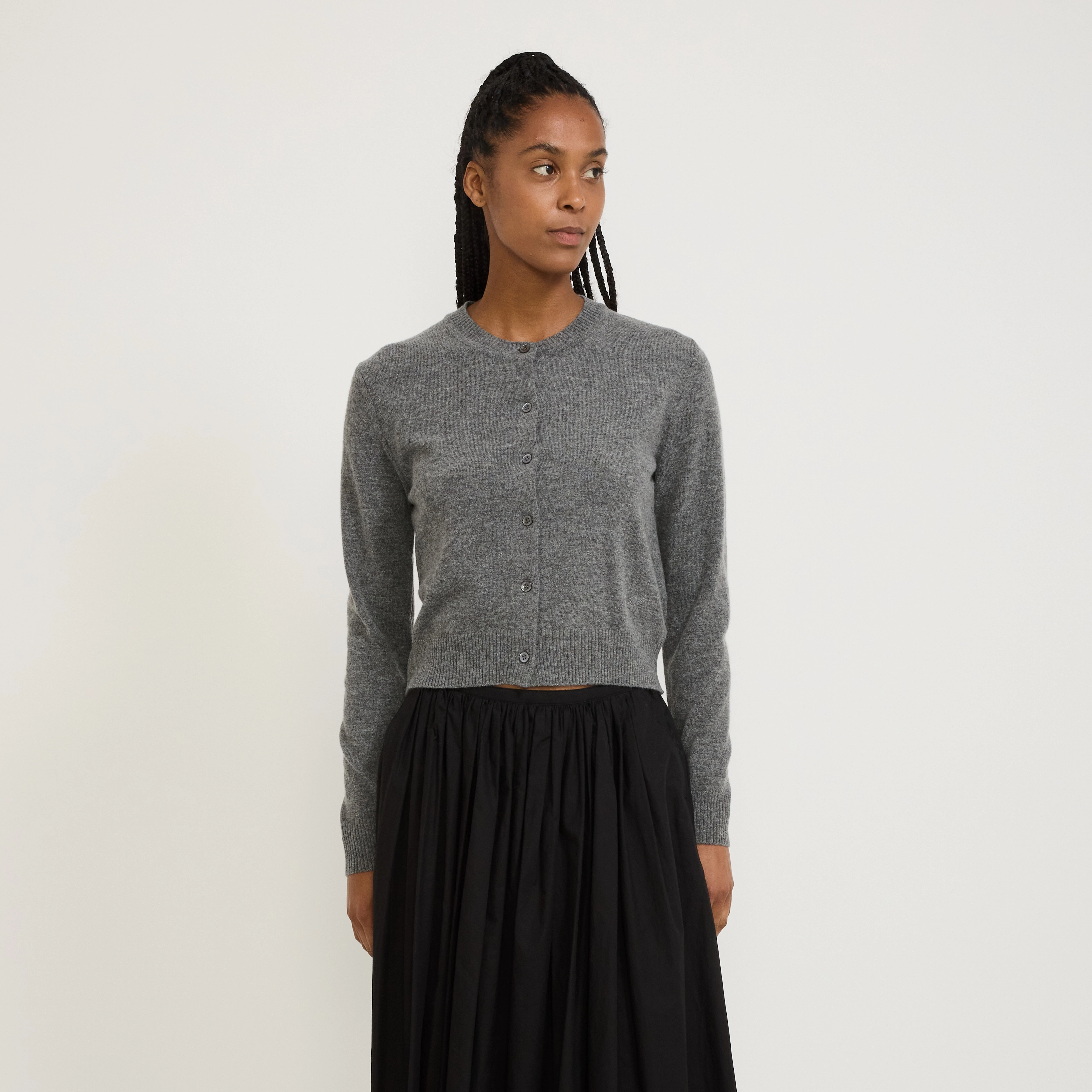 Seasonal Wear Essential Crewneck Knit Cardigan Melange Grey