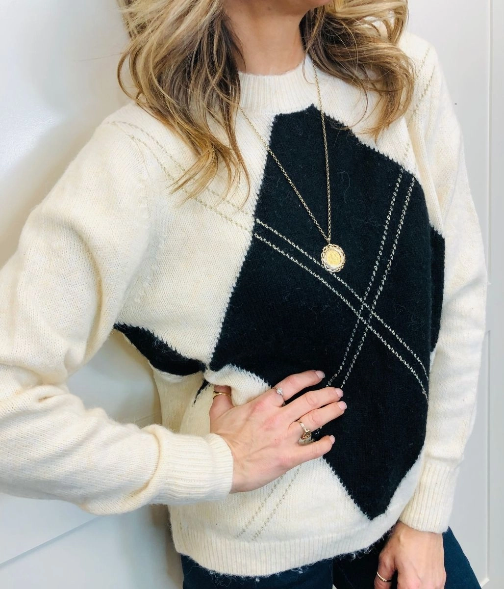 Breathable Fit Wear Effortless Fashion Ivory Diamond Argyle Jumper