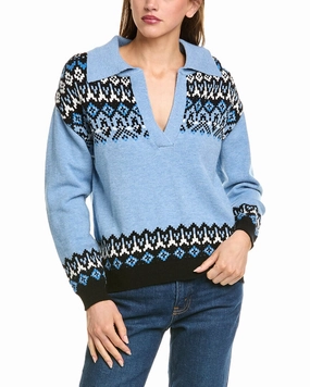 T Tahari Johhny Collar Fairisle Pullover Layered Wear Effortless Comfort Wear