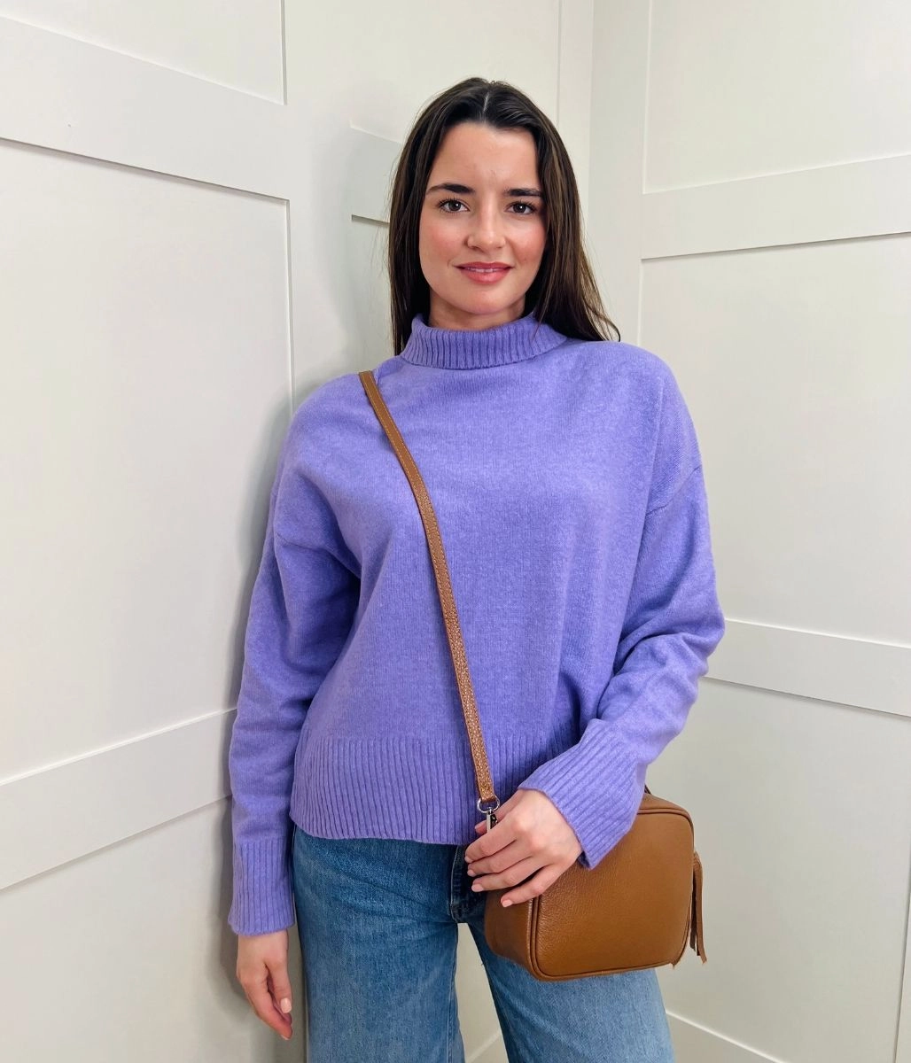 Lavender Funnel Neck Jumper Chic Layering Layering Knit