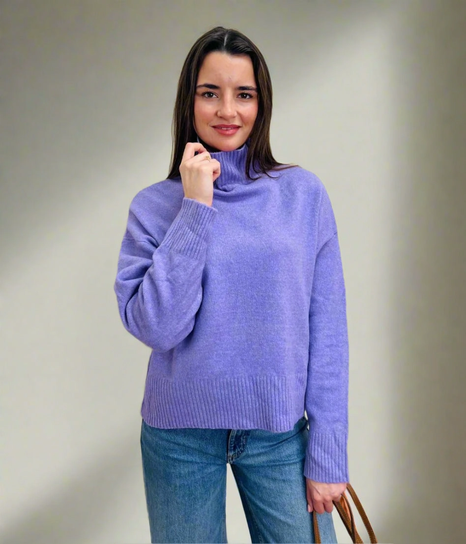 Chilly Day Comfort Cold Day Fashion Lavender Funnel Neck Jumper