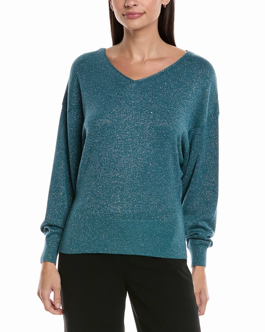 Lafayette 148 New York Wool & Silk-Blend Voluminous Sleeve V-Neck Sweater Soft Knit