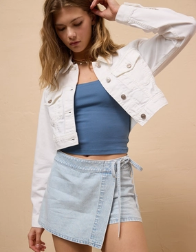 HypoallergenicLining art industry AE High-Waisted Asymmetrical Wrap Denim Skort