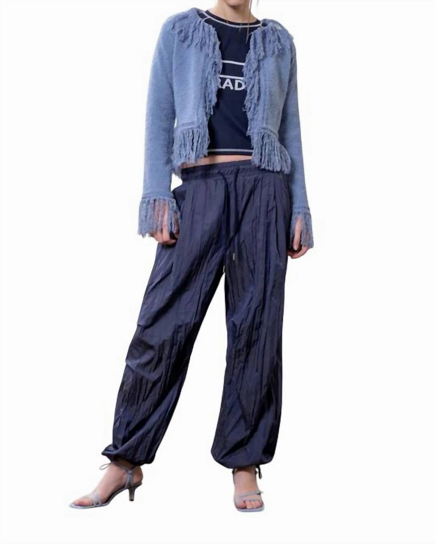 Fringe Sweater Cardigan In Light Blue Ergonomic Sleeve Design Quick drying material