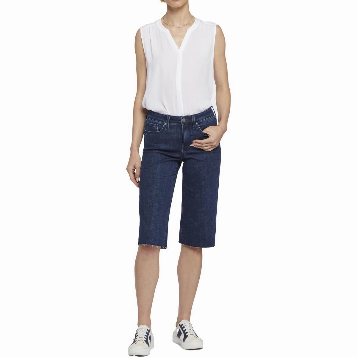 Eco Friendly Dye Kristie 80's Womens Raw Hem Denim Bermuda Shorts