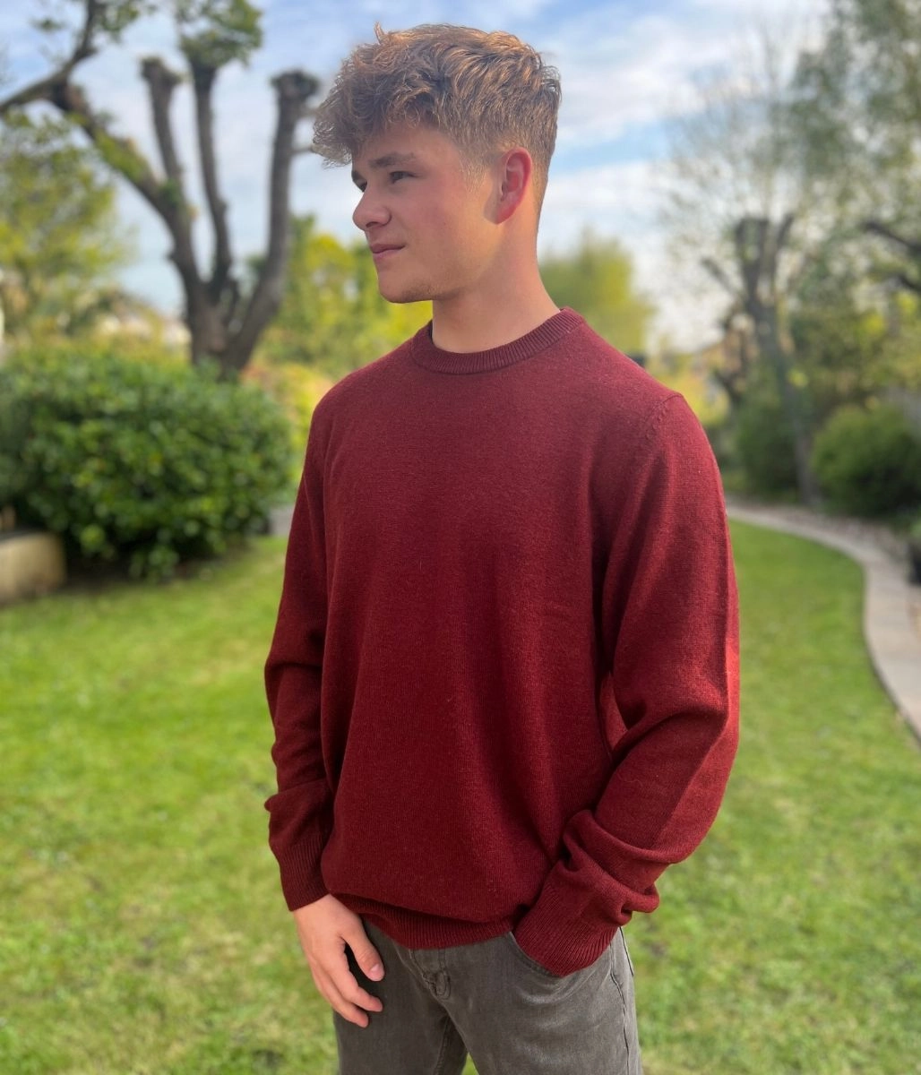 Burgundy Men's Extra Fine Lambswool Jumper Comfy Movement