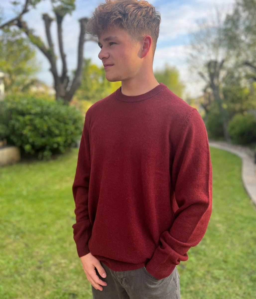 Burgundy Men's Extra Fine Lambswool Jumper Soft Touch