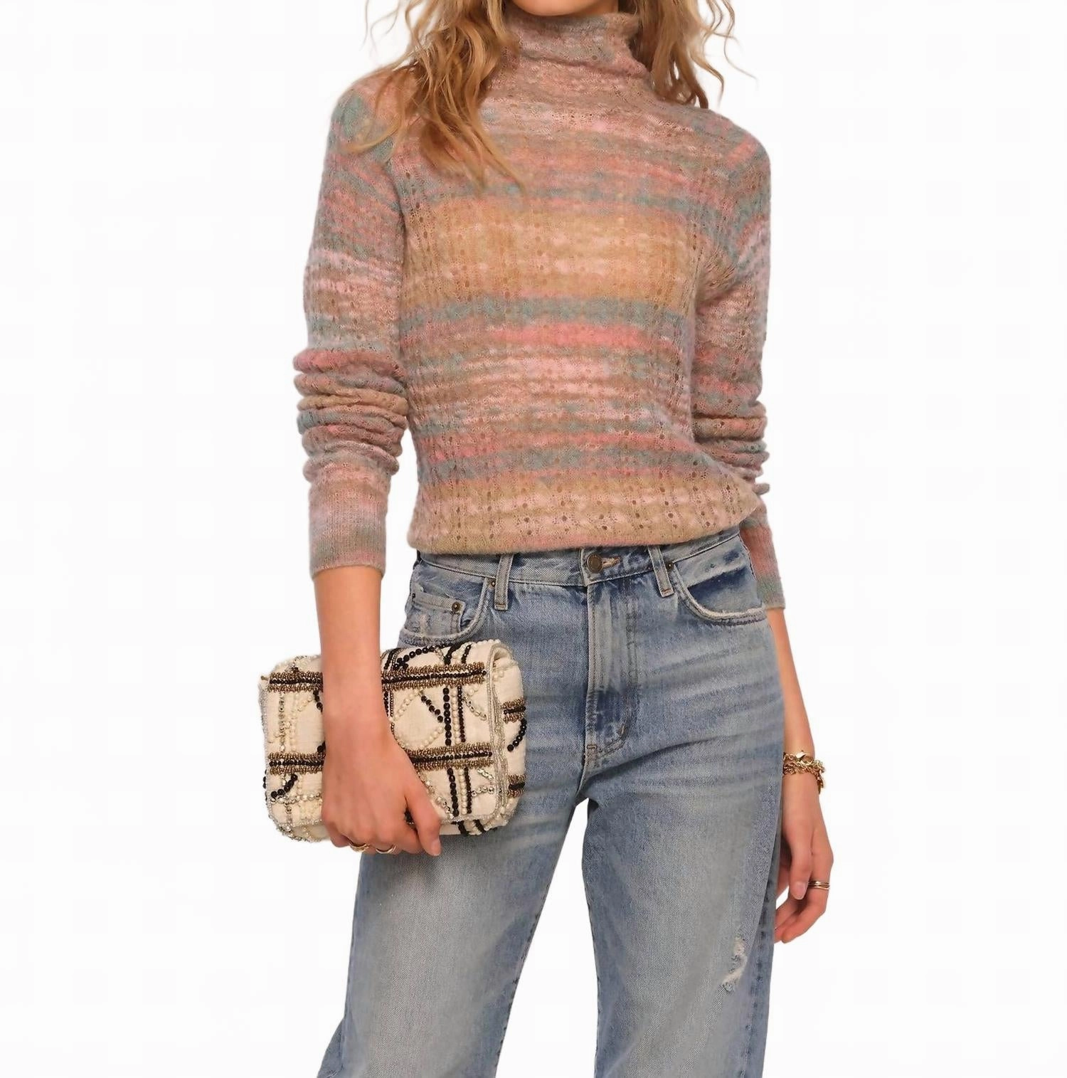 Astrid Long Sleeve Sweater In Multi Comfy Layering Temperature Regulating Fabric