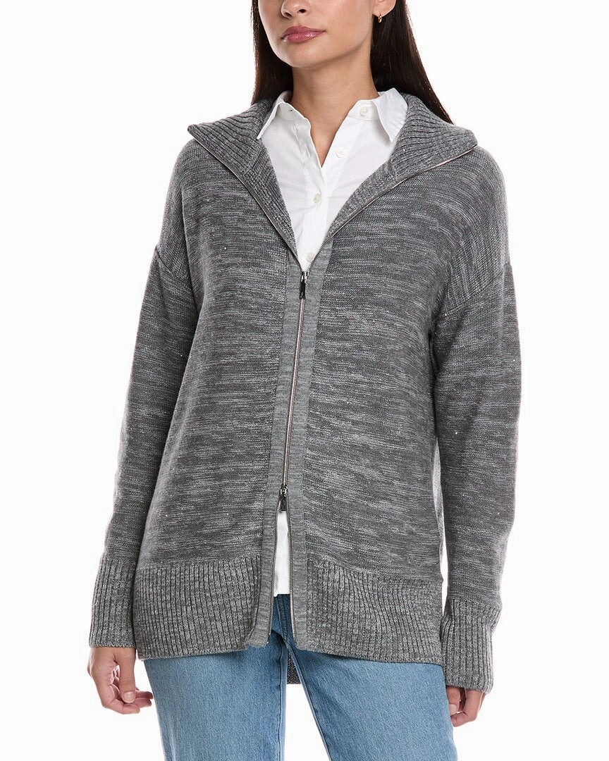 Comfortable knit piece Functional Fashion Lafayette 148 New York Zip Front Relaxed Wool, Silk, & Linen-Blend Cardigan