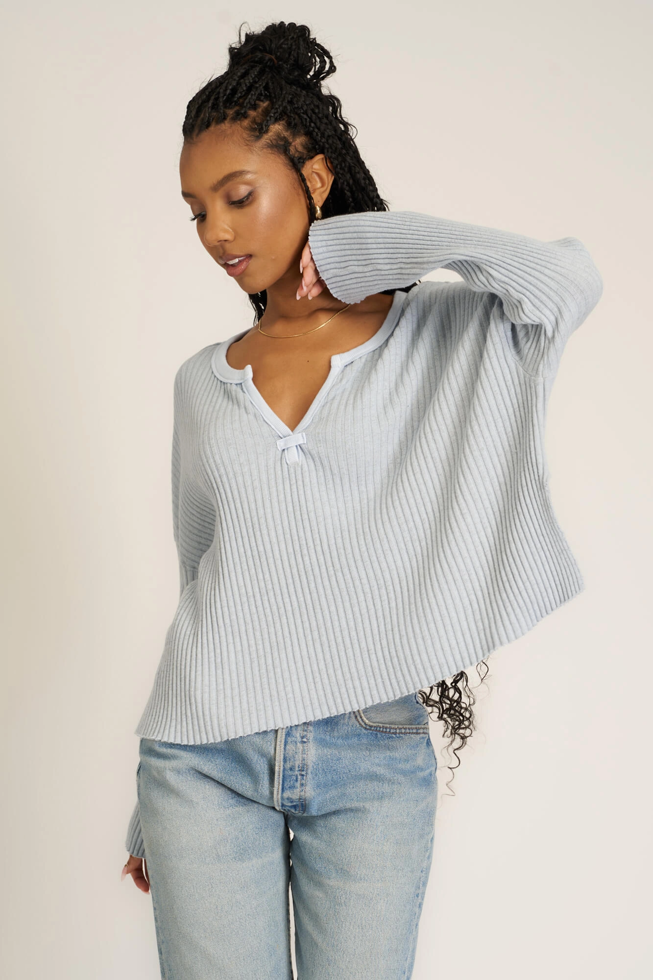 Getaway Notch Neck Sweater Rib Pullover Timeless Style hypoallergenic