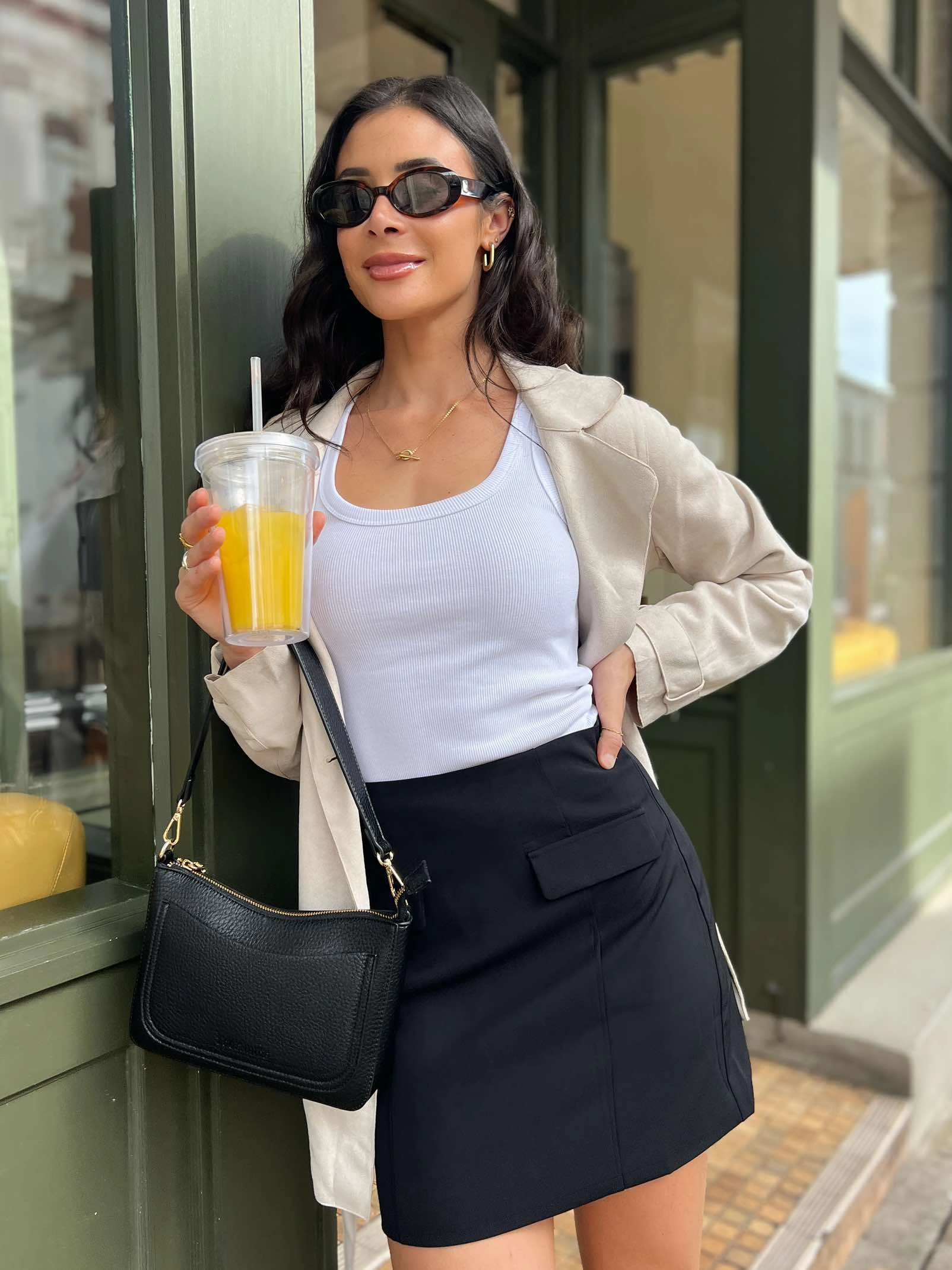 POLLIE SKIRT - BLACK Front Slit