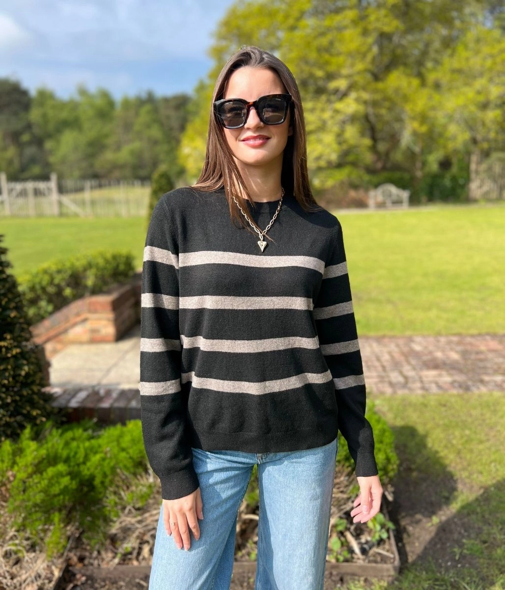 Black Striped Classic Spring Jumper Trendy Layer