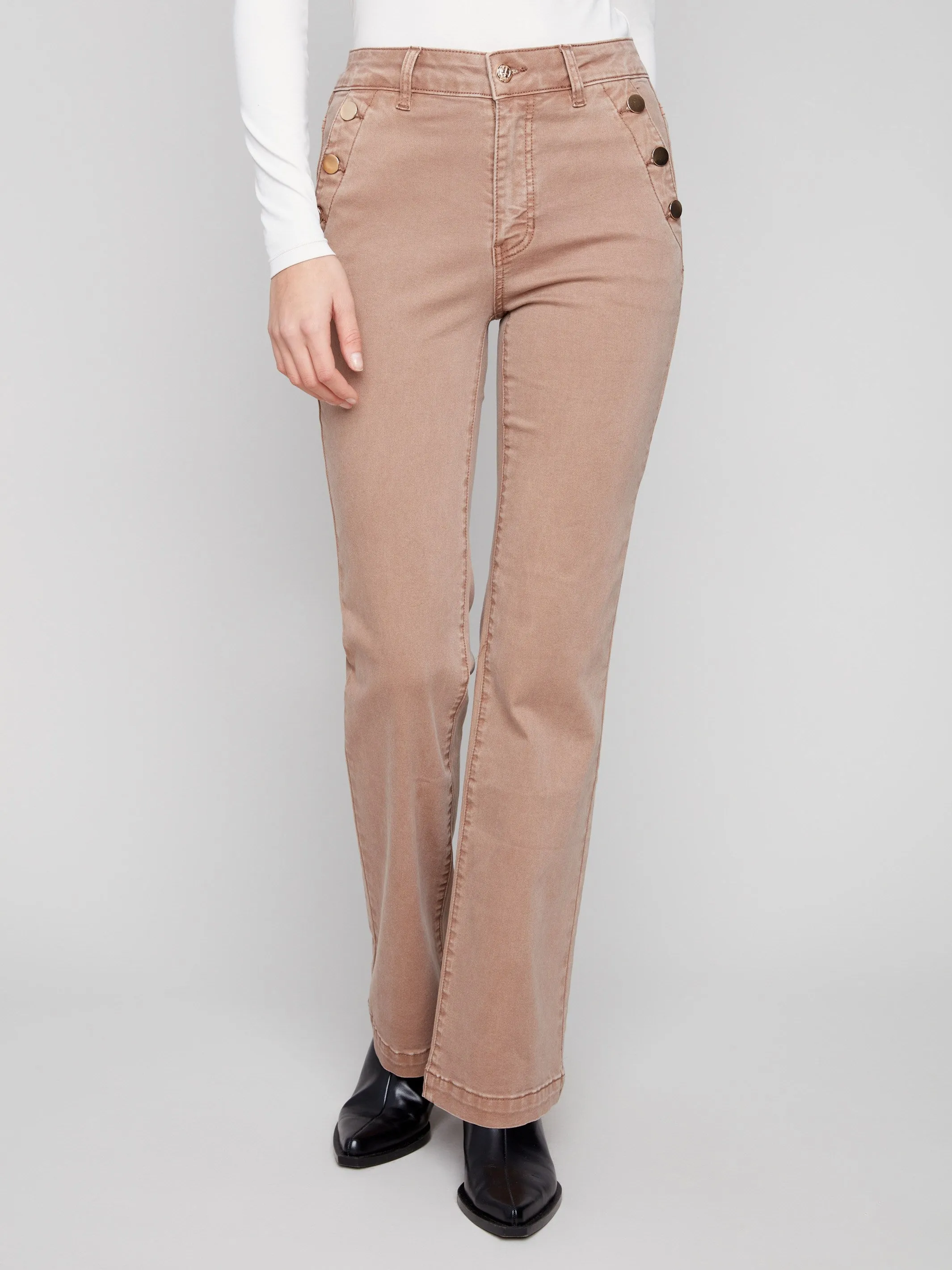 Flare Leg Stretch Twill Pants With Buttons - Truffle Bold Design