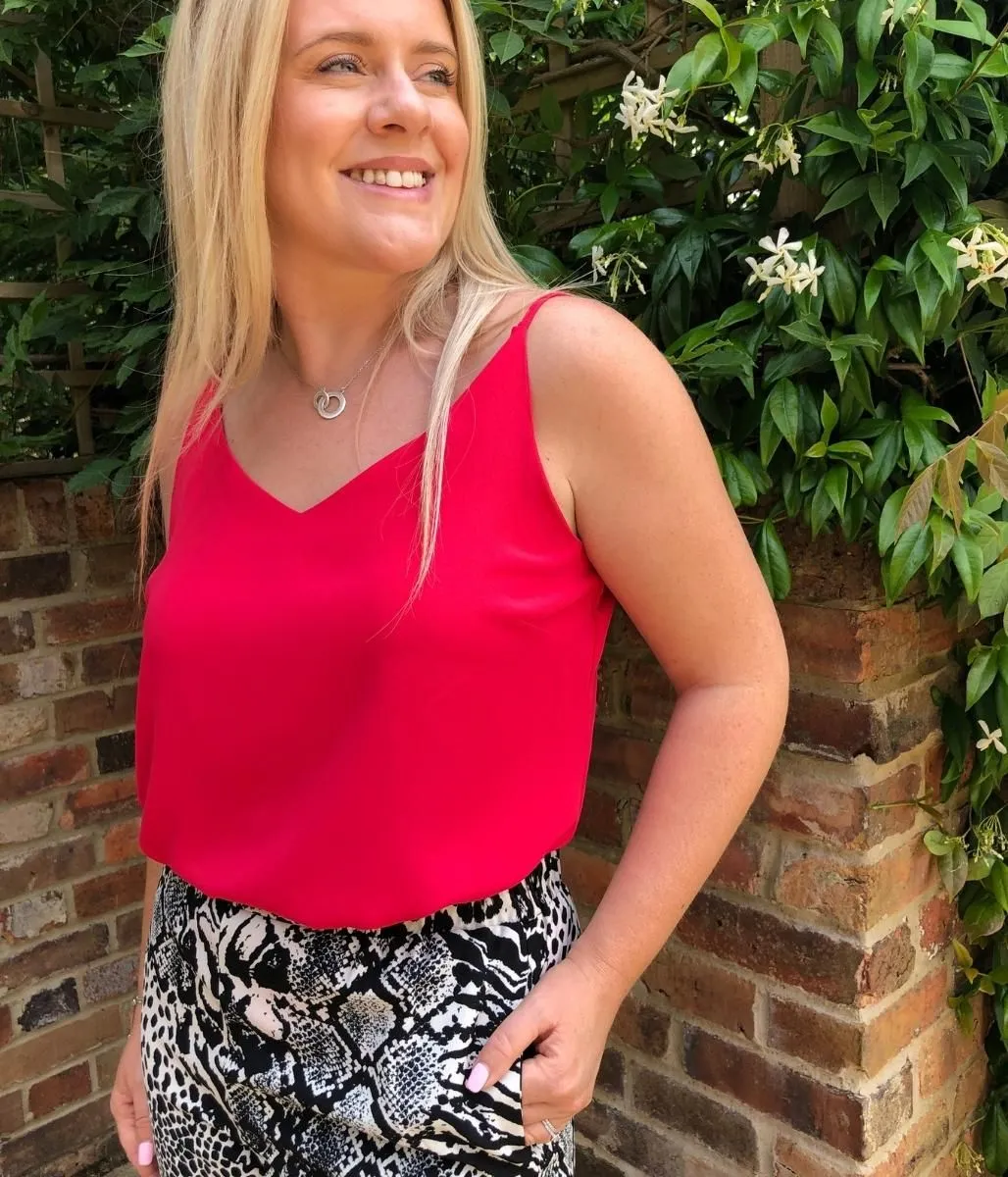 Garment Washed Finish Ergonomic Shoulder Cut Raspberry Cami Top