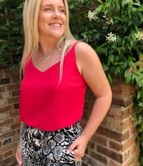 Contoured Side Panels Low Profile Waistband Integration Raspberry Cami Top