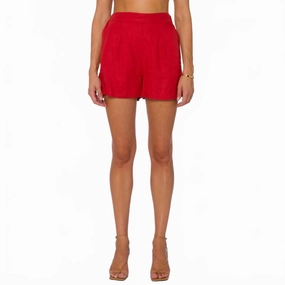Fedra Salsa Pleated Pull-On Shorts In Red Flexible Pocket Placement