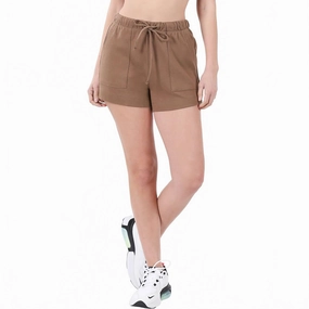 Wrinkle Resistant Finish sequined details Cotton Drawstring Shorts In Mocha