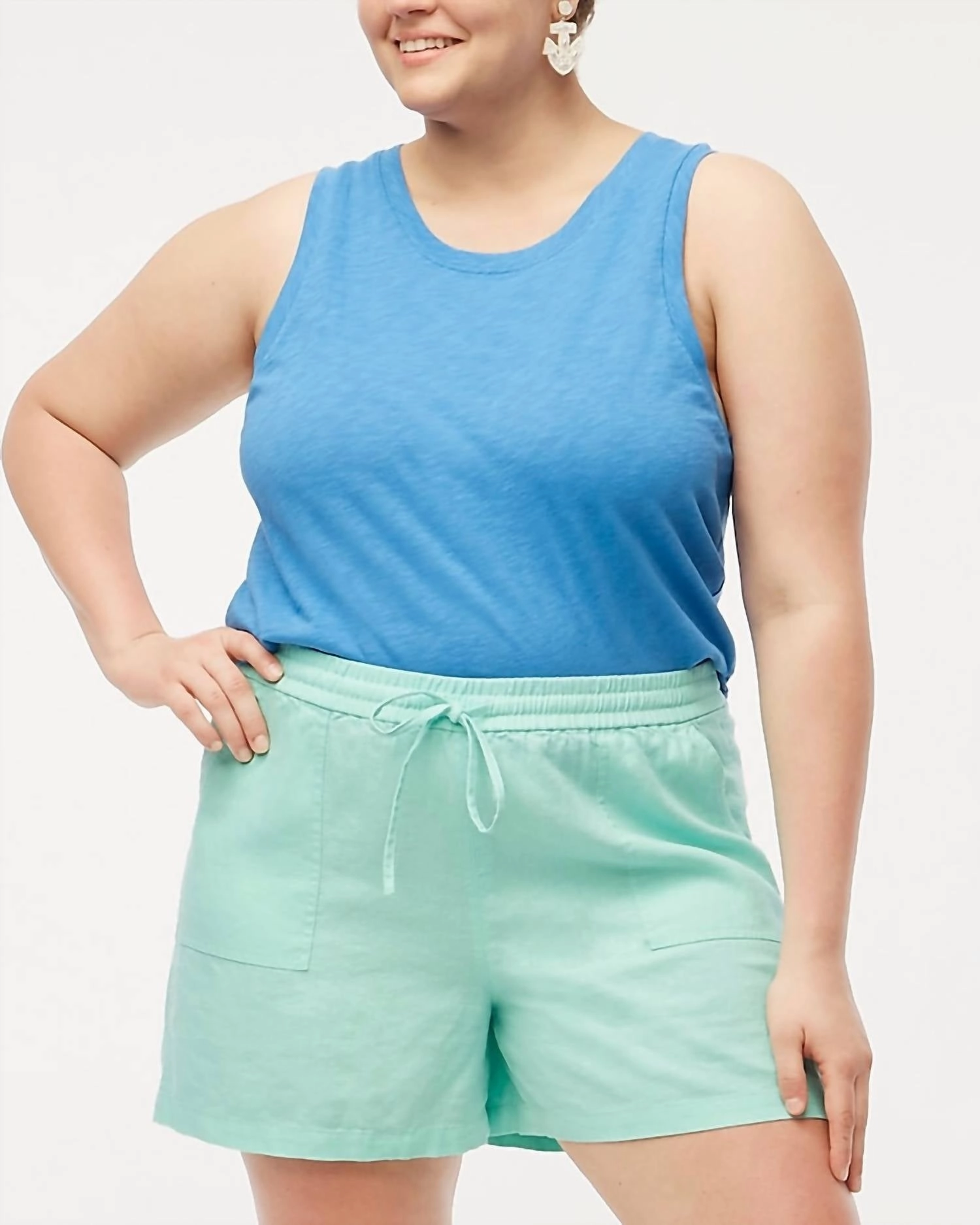 Cold Weather Gear Street Style Linen-Blend Drawstring Short In Sunwashed Mint