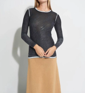 Loopback Fabric Knit Perfection Fitted Crewneck Bamboo Sweater In Black