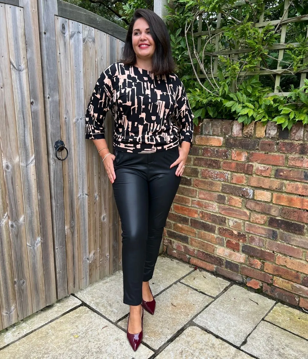 Black Printed Jersey Top Hidden Pocket Design