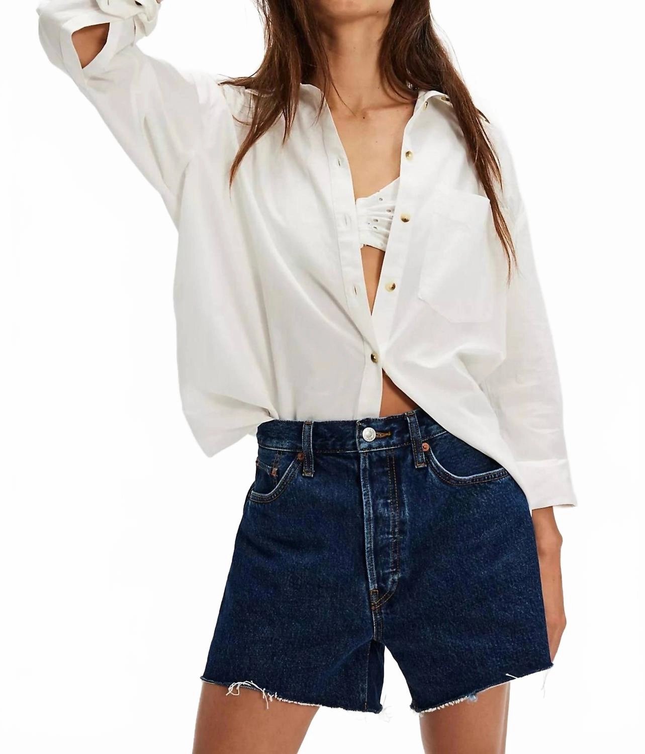tall size Minimalist Look 90S Crop Low Slung Jean Shorts In Heritage Rinse
