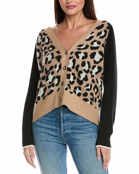 &Isla Hadley Colorblock Leopard Cashmere Cardigan Cold-Weather Apparel Layering Comfort