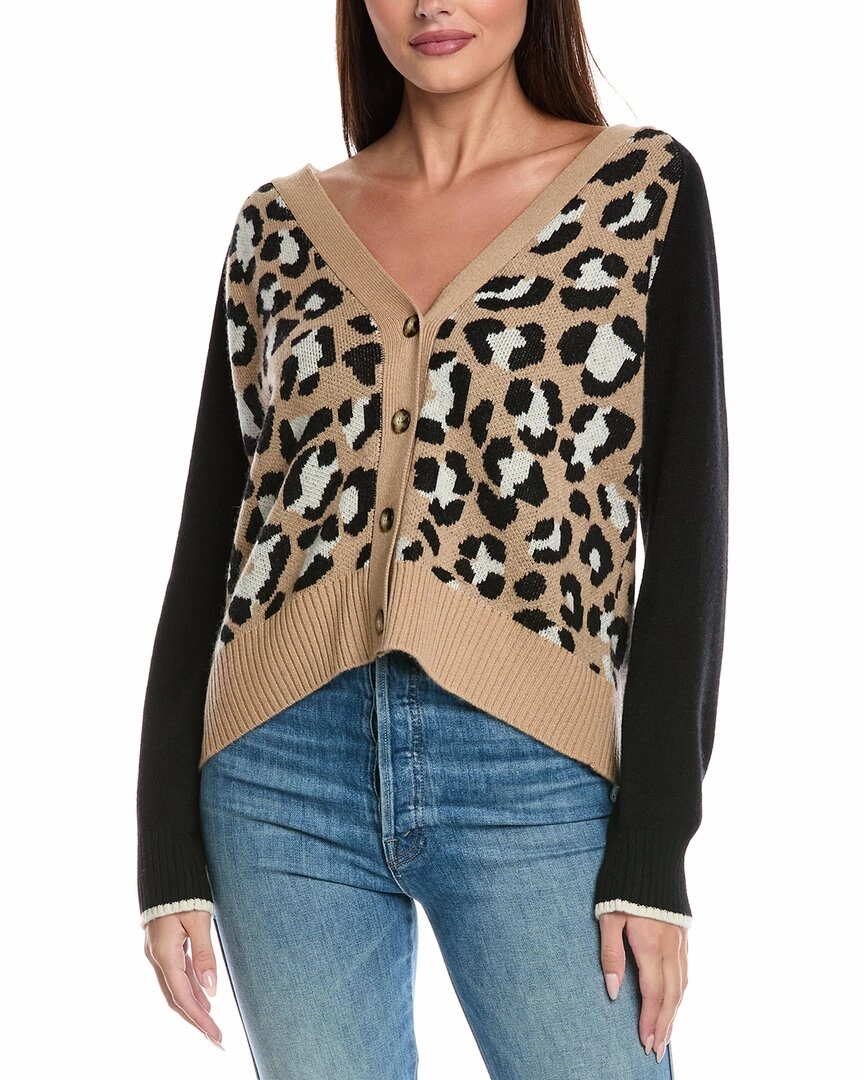 &Isla Hadley Colorblock Leopard Cashmere Cardigan Knit Wearable