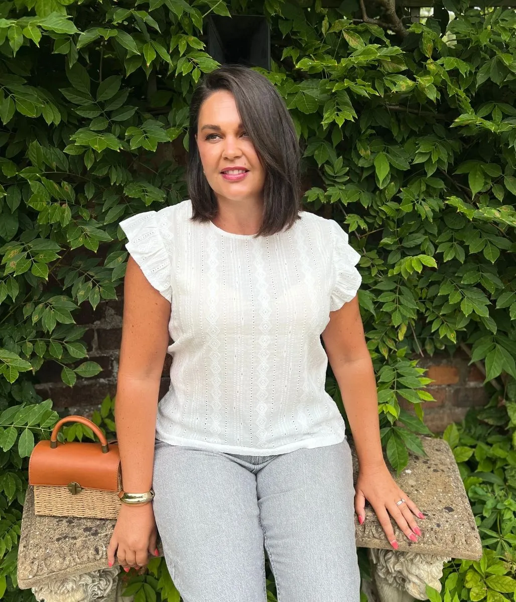 Reinforced Shoulder Seams White Frill Sleeve Broderie Anglaise Top